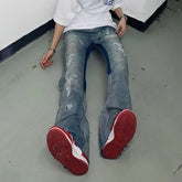 Threebooy Y2K Streetwear Baggy Ripped Jeans Pants Men Designer Clothes Washed Blue Straight Hip Hop Denim Trousers Ropa Hombre